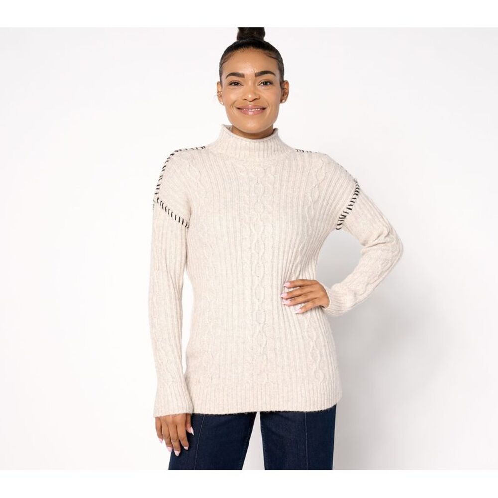 Women Control Women's Top Plus Sz Sweater 2X Cable Knit White A667192
